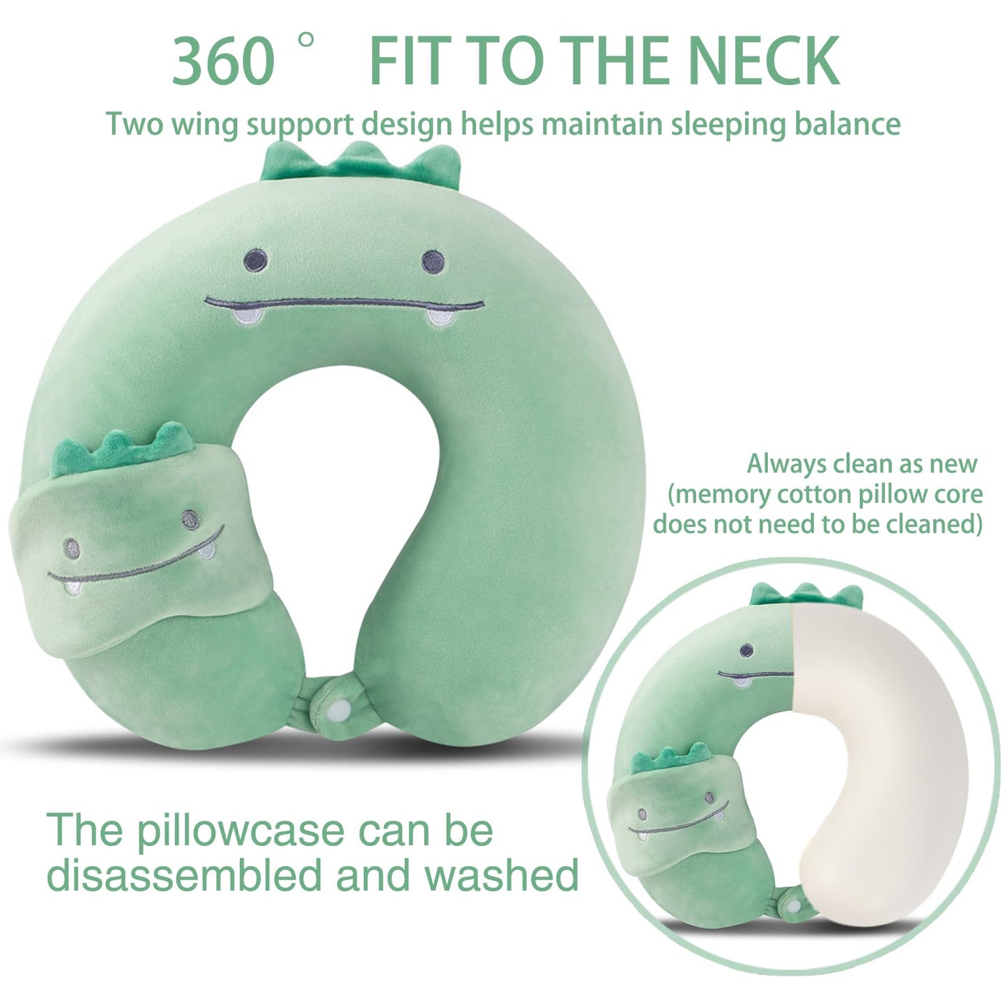 Travel Pillow Kids green dinosaur