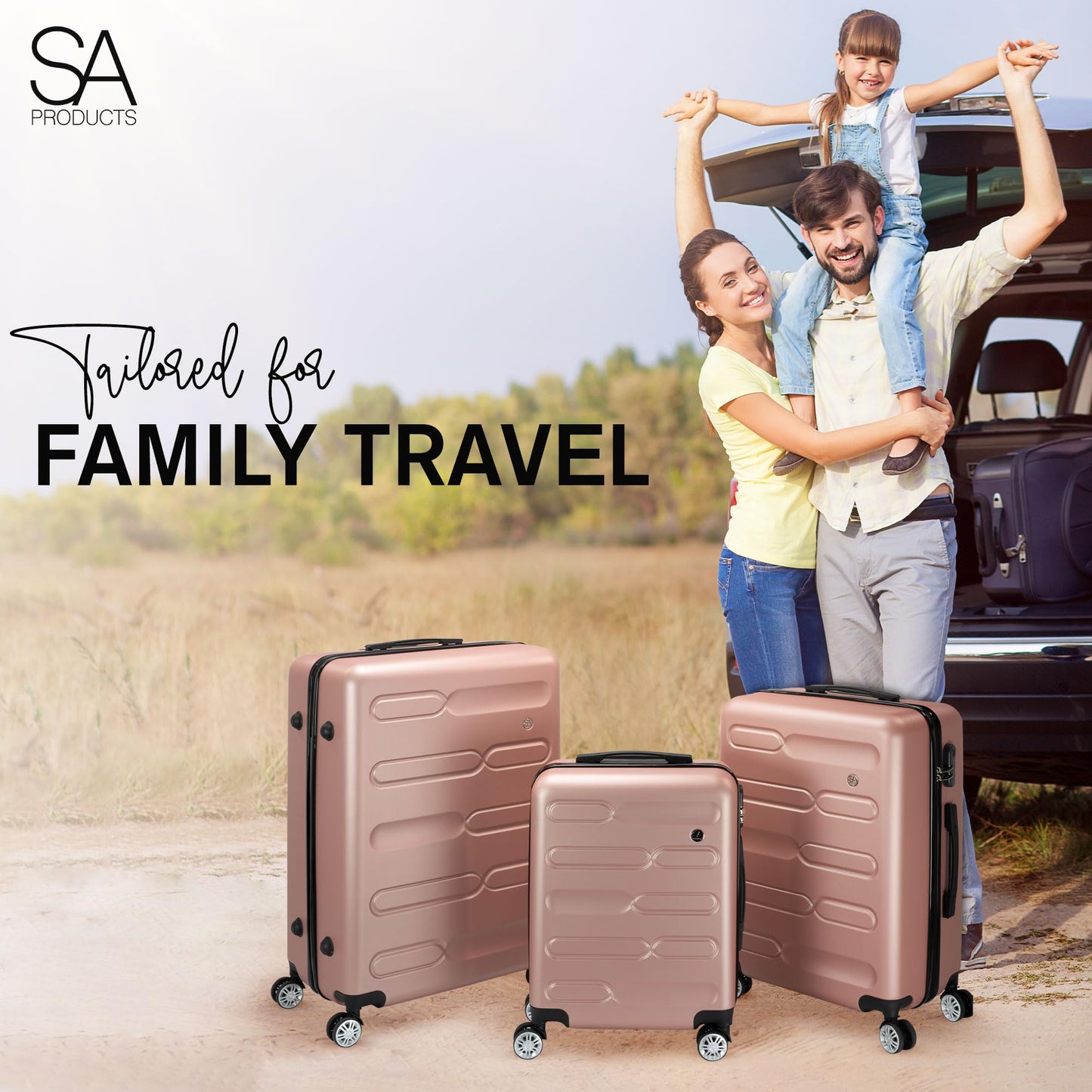 Set Travel Suitcases Rose Gold