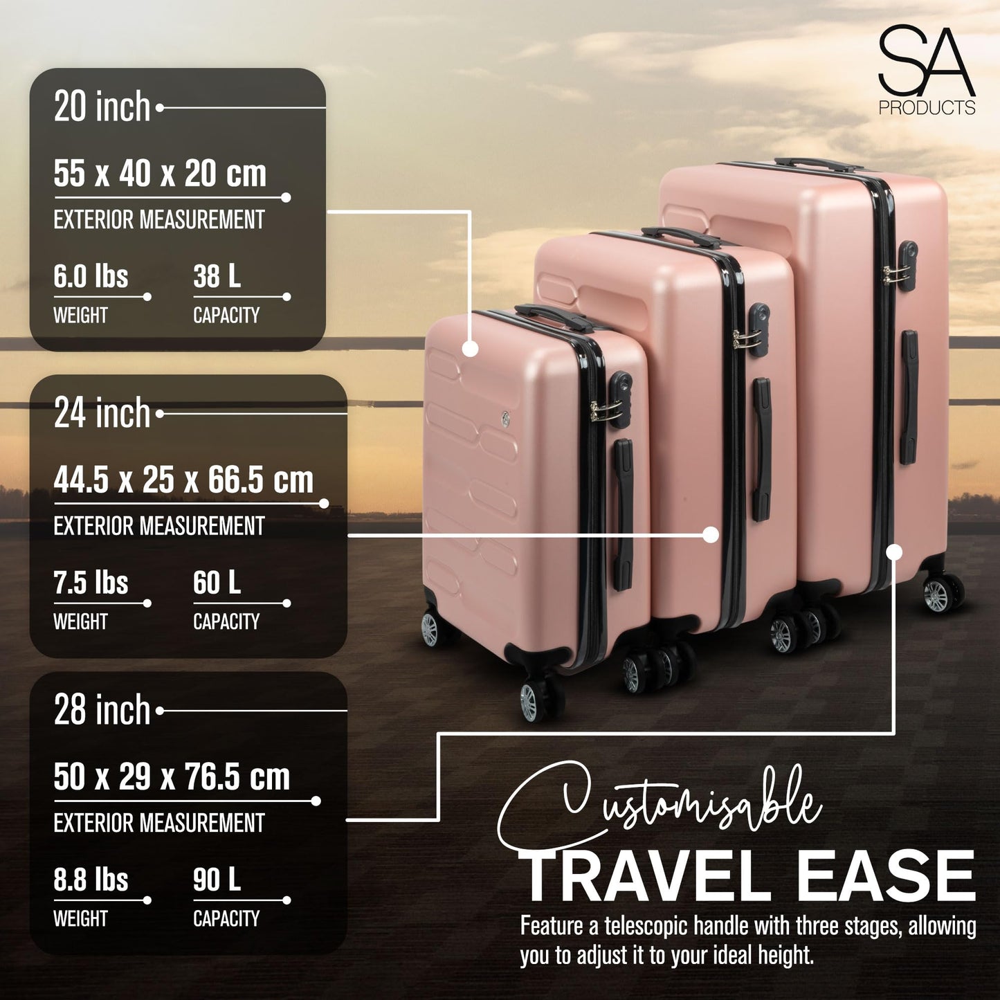 Set Travel Suitcases Rose Gold