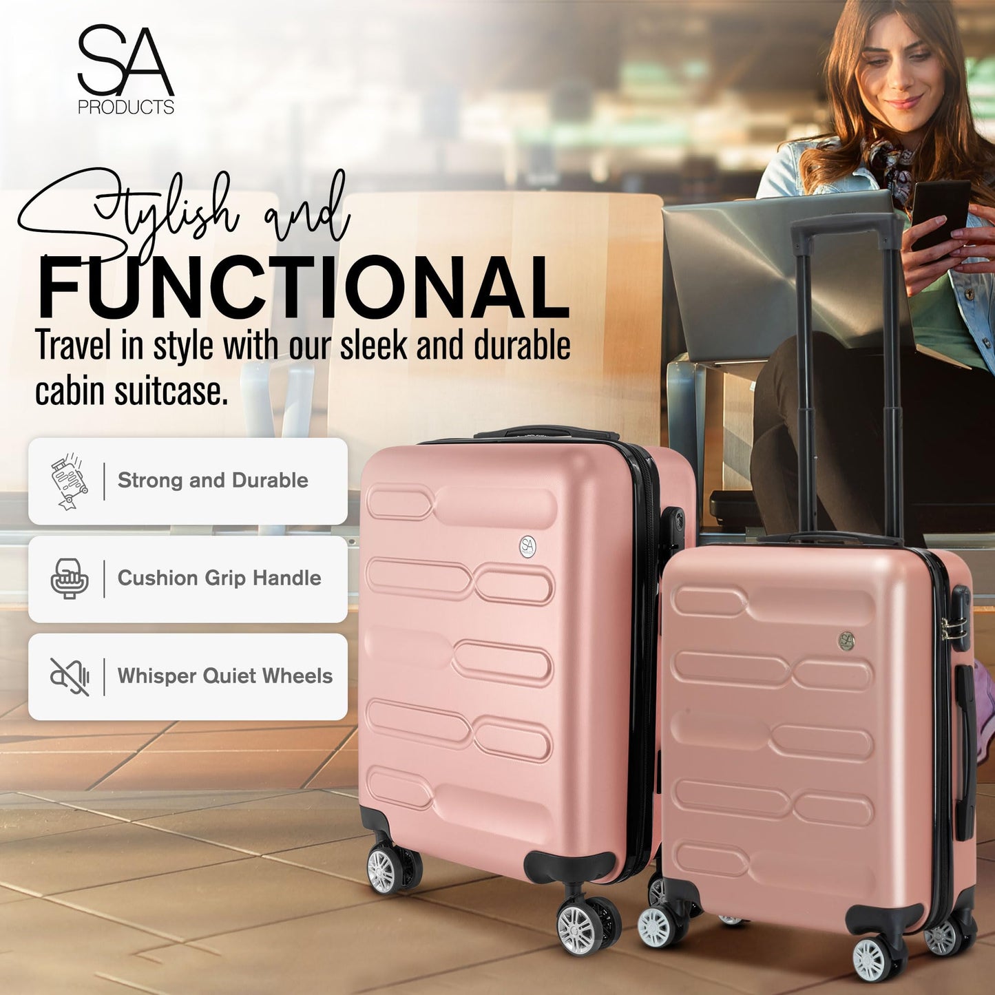 Set Travel Suitcases Rose Gold