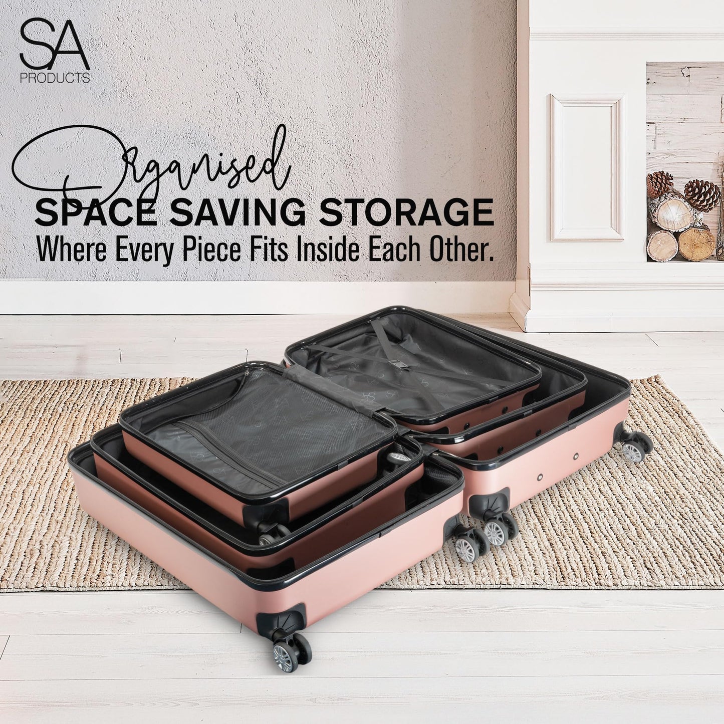 Set Travel Suitcases Rose Gold